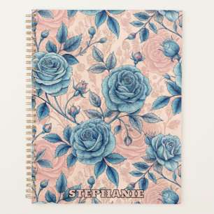 Agenda Padrão de Rosa Azul Retroativo no Fundo Cor-de-Ros