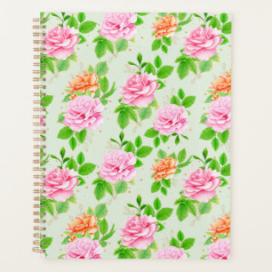 Agenda Padrão de Rosas Florais Elegantes Folhas Verdes-23