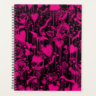 Agenda Padrão de Rosas Góticas e Caveiras Rosa Quente