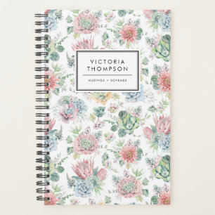 Agenda Padrão de Suculentes de Aquarela Botânica de Paste