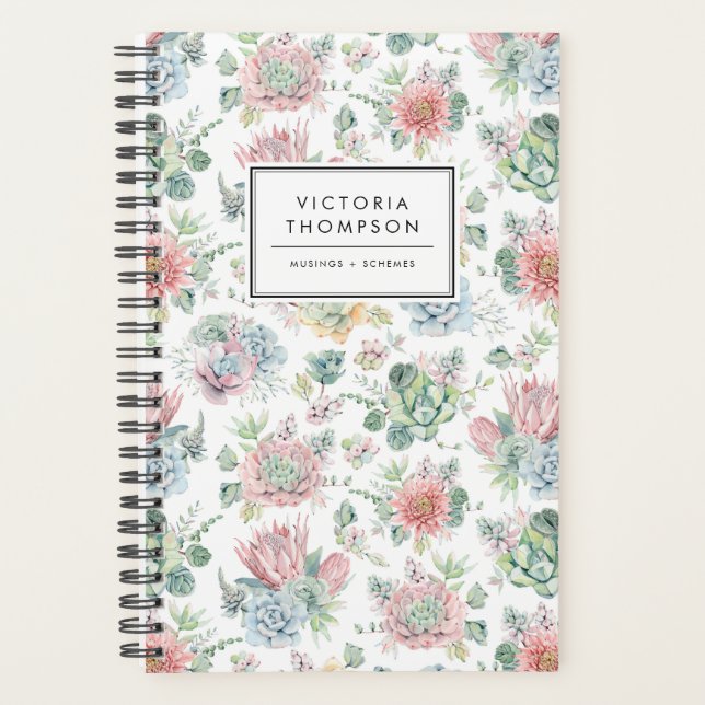 Agenda Padrão de Suculentes de Aquarela Botânica de Paste (Frente)