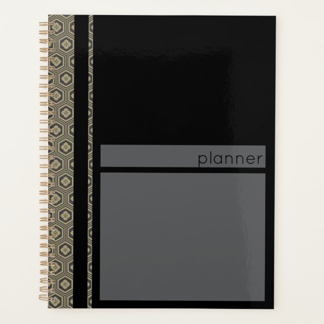 Agenda Padrão de tartaruga japonês preto e Dourado (Frente)