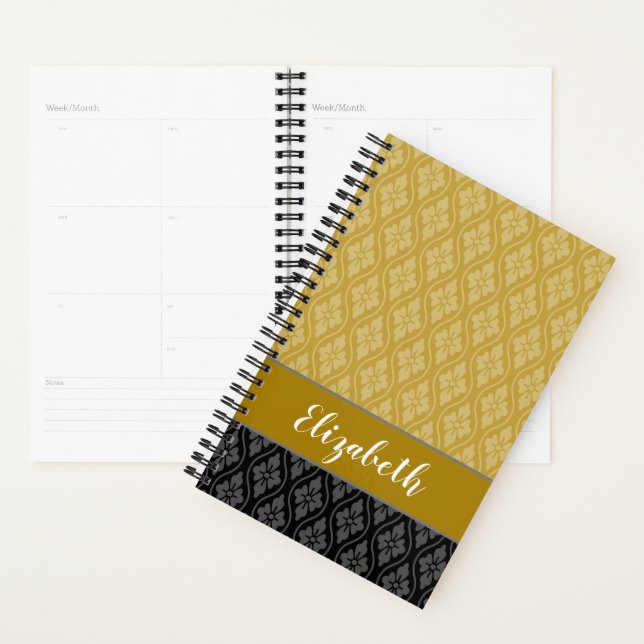 Agenda Padrão de Tatewaku Japonês Elegante Dourado e Pret (Exibição)