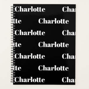 Agenda Padrão de texto de nome personalizado preto e bran