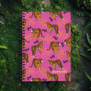 Agenda Padrão de Tigre Quirky em rosa brilhante
