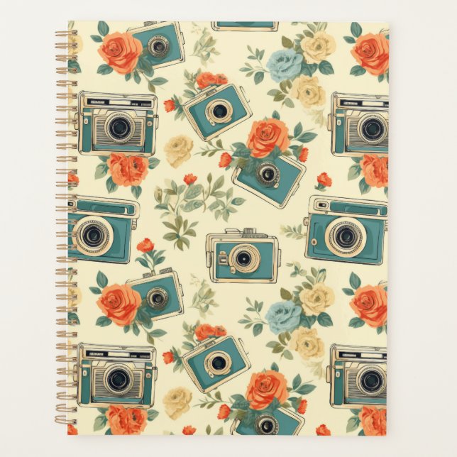 Agenda Padrão de Vintage Floral & Camera (Frente)
