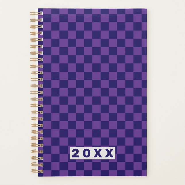 Agenda Padrão de Xadrez Azul Roxo (Frente)