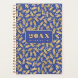 Agenda Padrão Dourado Negrito em Fundo Azul
