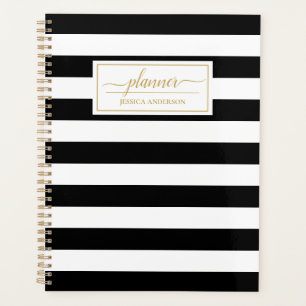 Agenda Padrão Elegante Black White Stripes