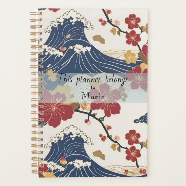 Agenda Padrão Elegante de Kimono Japonês Tradicional (Frente)