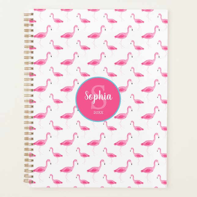 Agenda Padrão Flamingo de Aquarela Personalizado (Frente)
