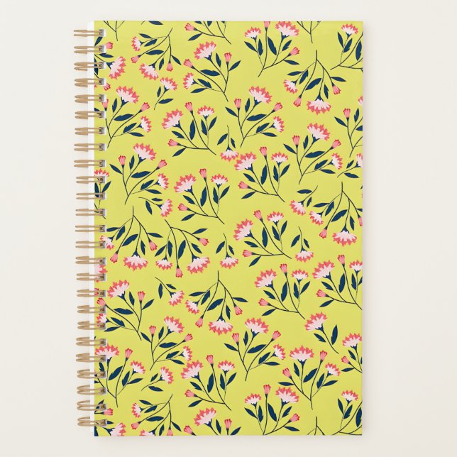 Agenda Padrão Floral Alegre: Flores Cor-de-Rosa (Frente)