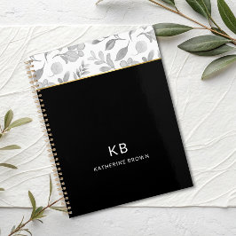 Agenda Padrão Floral Aquarela Preta Elegante 2026