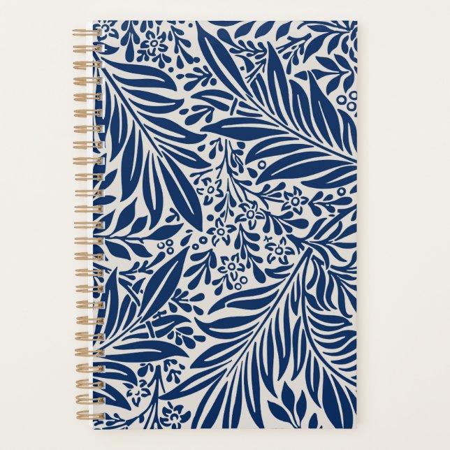 Agenda padrão floral azul com folhas e flores diversas (Frente)