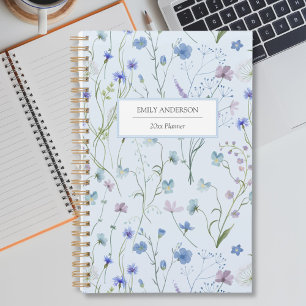 Agenda Padrão Floral Azul Roxo Bonito de Flor Selvagem 20