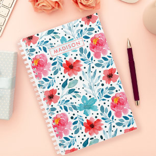 Agenda Padrão Floral Blooms Aquarela Personalizado