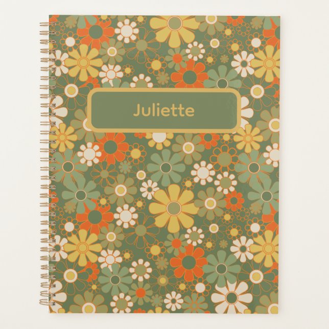 Agenda Padrão Floral Boho Retro dos Anos 70 (Frente)