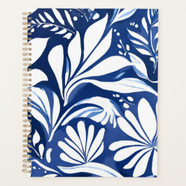 Agenda Padrão Floral Botânico Azul em Aquarela