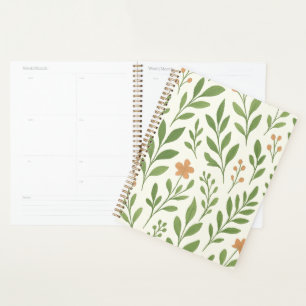 Agenda Padrão Floral Botânico Folha Verde Moderno