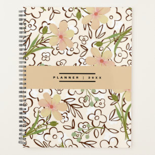 Agenda Padrão Floral Botânico Rosa Verde Semanal Mensal