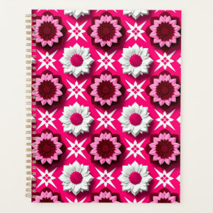 Agenda Padrão Floral Com Lótus Rosa e Branco Vibrante