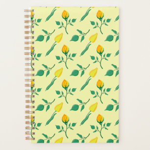 Agenda Padrão floral com rosa amarela e flores tulipas