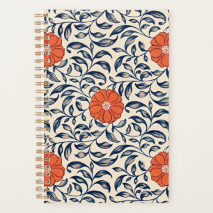 Agenda Padrão floral contínuo com flor laranja vibrante
