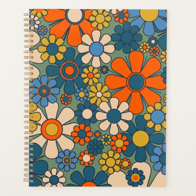 Agenda Padrão Floral das Flores do Jardim Retro (Frente)