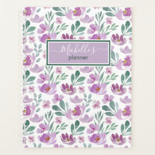 Agenda Padrão Floral de Aquarela Rosa Seu Nome