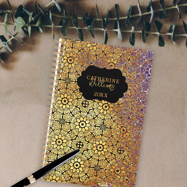 Agenda Padrão Floral de Damasco Texturizado Vintage (Criador carregado)