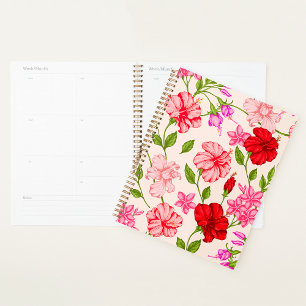 Agenda Padrão Floral de Hibisco Tropical e Plumeria
