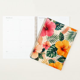 Agenda Padrão Floral de Hibisco Tropical Vibrante e Sem C