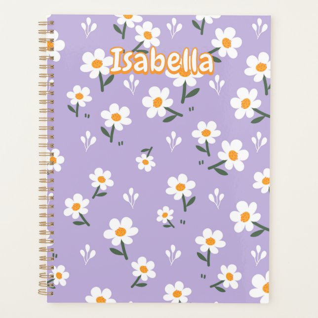Agenda Padrão Floral de Margarida Lavanda (Frente)