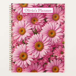Agenda Padrão floral de margarida rosa retrô