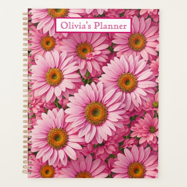 Agenda Padrão floral de margarida rosa retrô (Frente)
