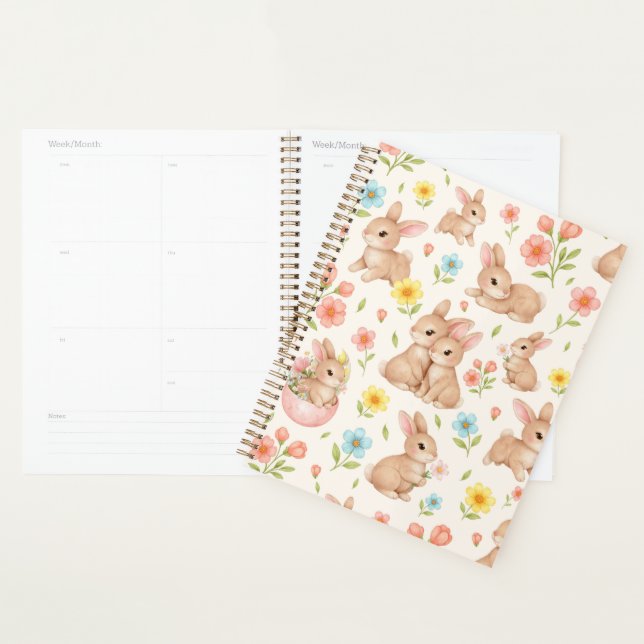 Agenda Padrão Floral de Primavera de Coelho Fofo (Exibição)