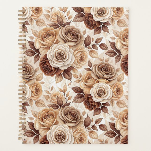Agenda Padrão Floral de Rosa de Café (Frente)