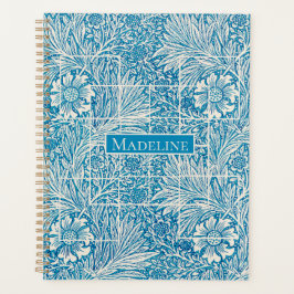 Agenda Padrão Floral de Vintage Azul e Branco