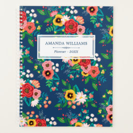 Agenda Padrão Floral do Boho Folk Azul e Vermelho - Adici