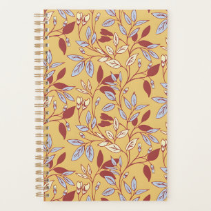 Agenda Padrão Floral Elegante com Folhas Vermelhas e Azui
