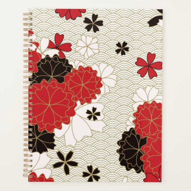 Agenda Padrão Floral Elegante Sakura Japonês (Frente)