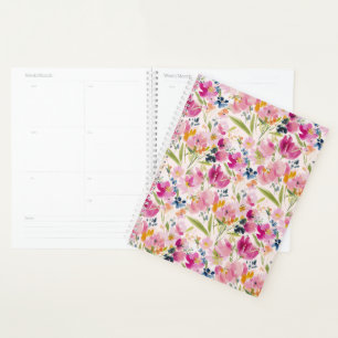 Agenda Padrão Floral em Aquarela Rosa em Estilo Shabby Ch