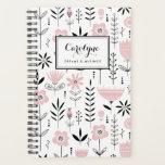 Agenda Padrão Floral Escandinavo Preto e Rosa<br><div class="desc">Escreva seus planos e agendamento com este notebook inspirado na escandinávia. Ele apresenta um padrão floral preto e rosa. Personalize adicionando seu nome ou frase curta. Este planejador floral será perfeito como presente personalizado. Itens correspondentes estão disponíveis.</div>