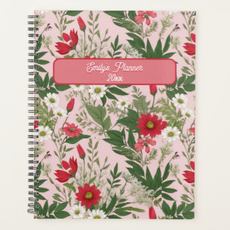 Agenda Padrão Floral Flores selvagens Folhas cor-de-rosa
