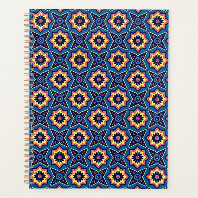 Agenda Padrão Floral Geométrico de Boho Vibrante (Frente)