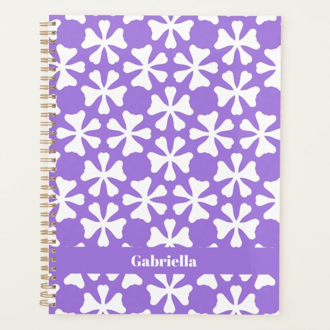 Agenda Padrão Floral Geométrico Moderno Lilás e Branco (Frente)