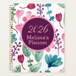 Agenda Padrão Floral Girly Watercolor Personalizado
