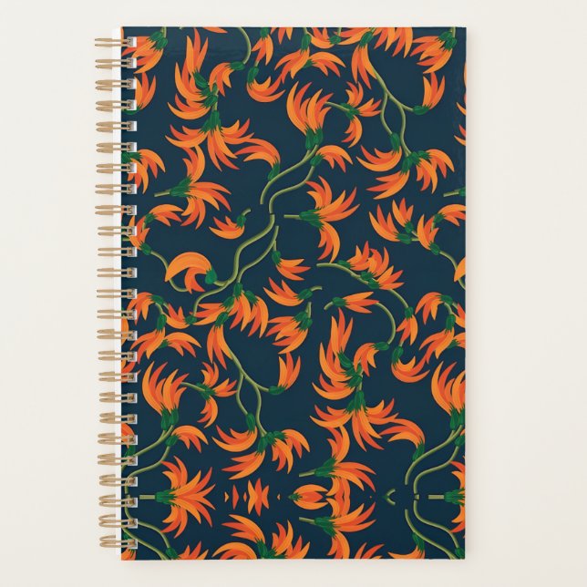 Agenda Padrão Floral Laranja Fluido (Frente)