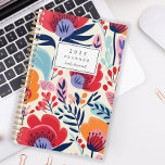 Agenda Padrão Floral Laranja Vermelho Negrito Personaliza<br><div class="desc">Personalize este planejador com seu nome em itálico preto enquadrado por um retângulo branco,  em um padrão ousado e colorido de flores vermelhas,  laranja e roxas em um fundo bege.</div>