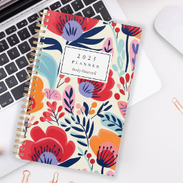 Agenda Padrão Floral Laranja Vermelho Negrito Personaliza